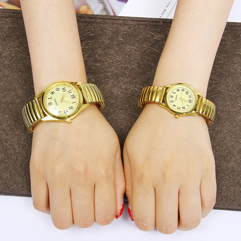 Man Women Couple Wrist Watches Stainless Steel Band Alloy Lovers Business Quartz Movement Wristwatch Elastic Strap Band Watch 3