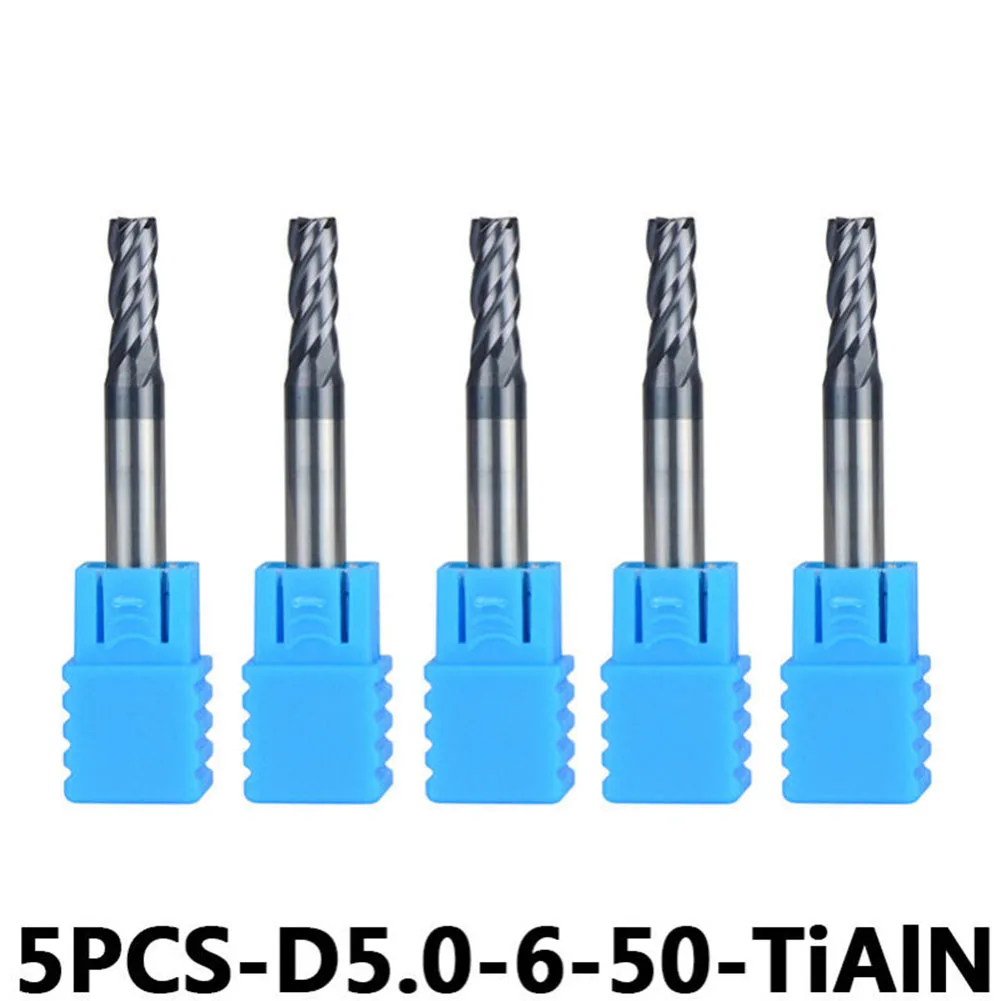 

5pcs Milling Cutter Tungsten Carbide HRC45 4 Flutes End Mill Drill Bit 6mm Shank Machinery Accessories Kit
