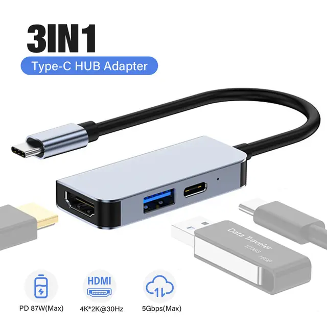 c타입hdmi허브 USB C-HDMI 멀티 포트 어댑터 C타입 허브, 썬더볼트 3 출력 USB 3.0 포트, 충전 포트, 100W 갤럭시 맥북 아이폰 15 아이패드