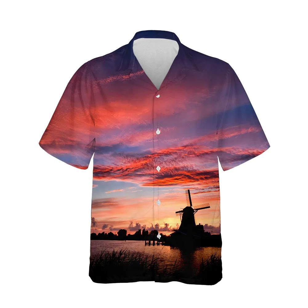 

Jumeast New 3D Hawaiian Men's Short Sleeve Shirts Casual Dusk Aesthetics Fashion Shirts Comfortable Streetwear Blouses Clothing