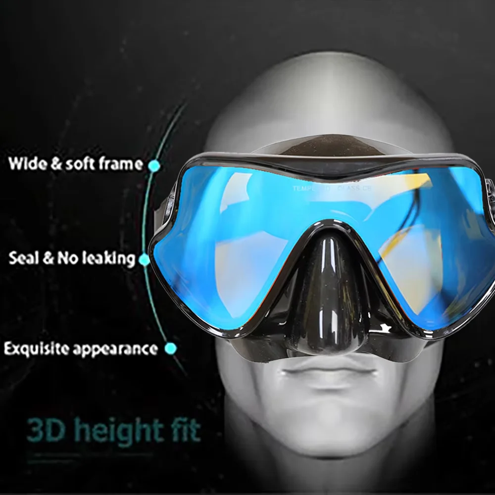 Colorful Tempered Glass Snorkeling Mask Set with Dry Top Breathing Tube and Silicone Goggles