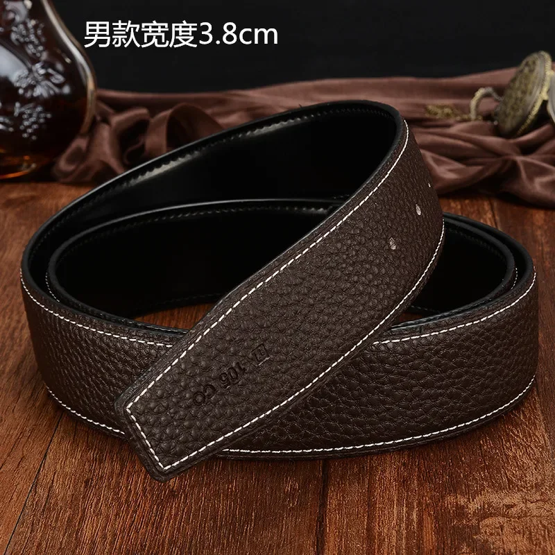 New Luxury Brand Belts Men Women High Quality Male Strap Genuine Waistband Men\'s No Buckle Belt 3.0cm 3.8cm Litchi Grain H Belt