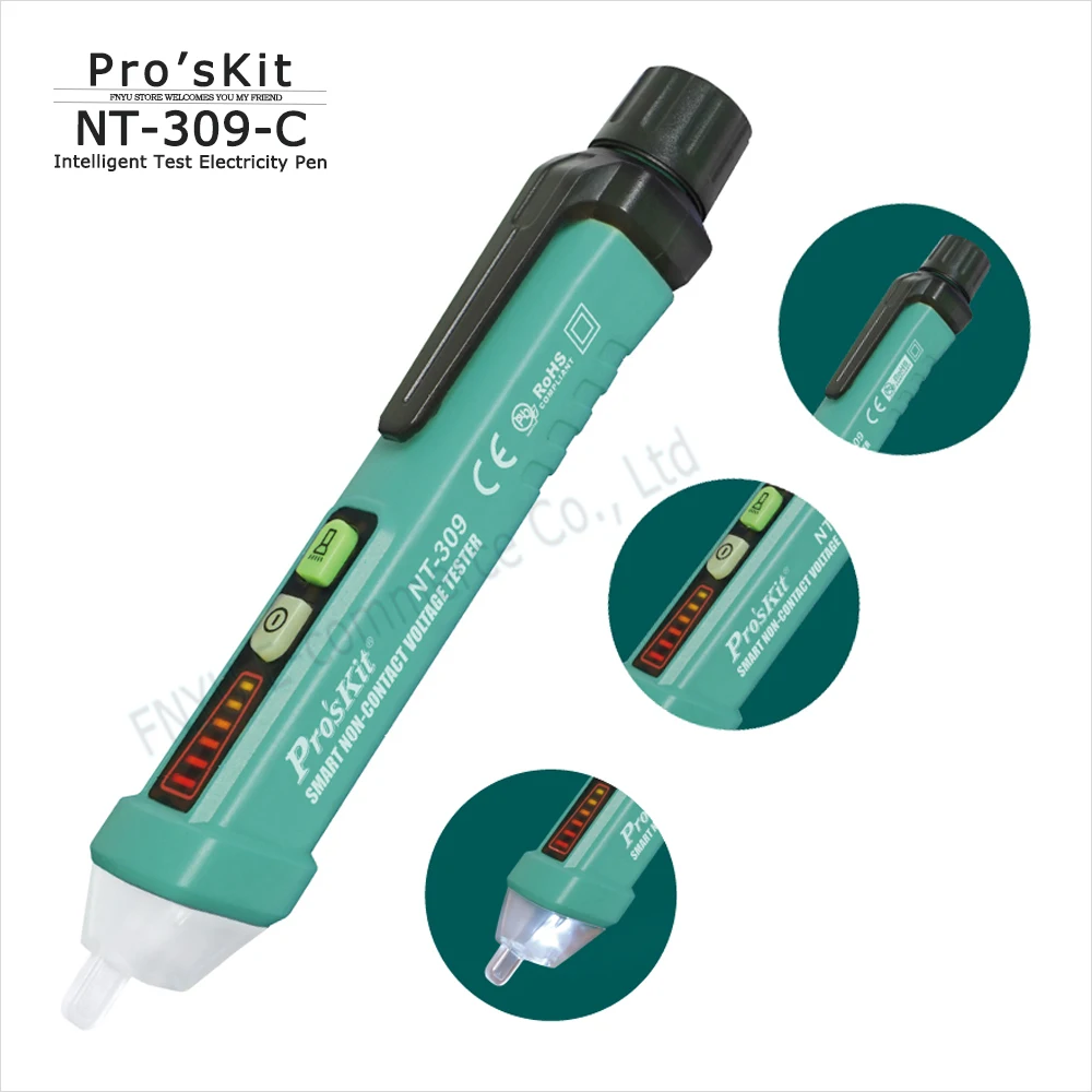 

Умная Ручка для измерения электроэнергии Pro'sKit, бесконтактная Индукционная красная лампа + зуммер, светодиодный индикатор напряжения