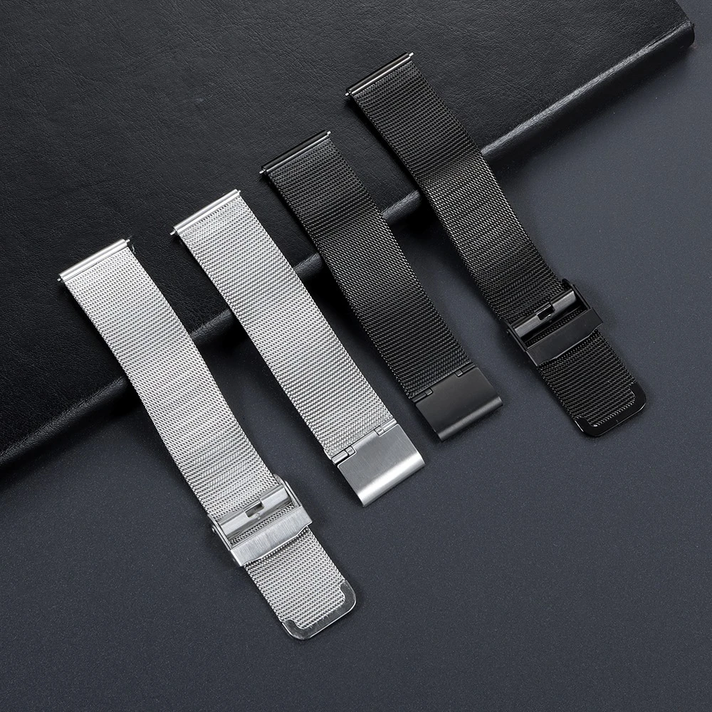 Elegant Milanese Stainless Steel Watch Band - Quick Release Strap with Double Safety Buckle in Black, Gold, or Silver