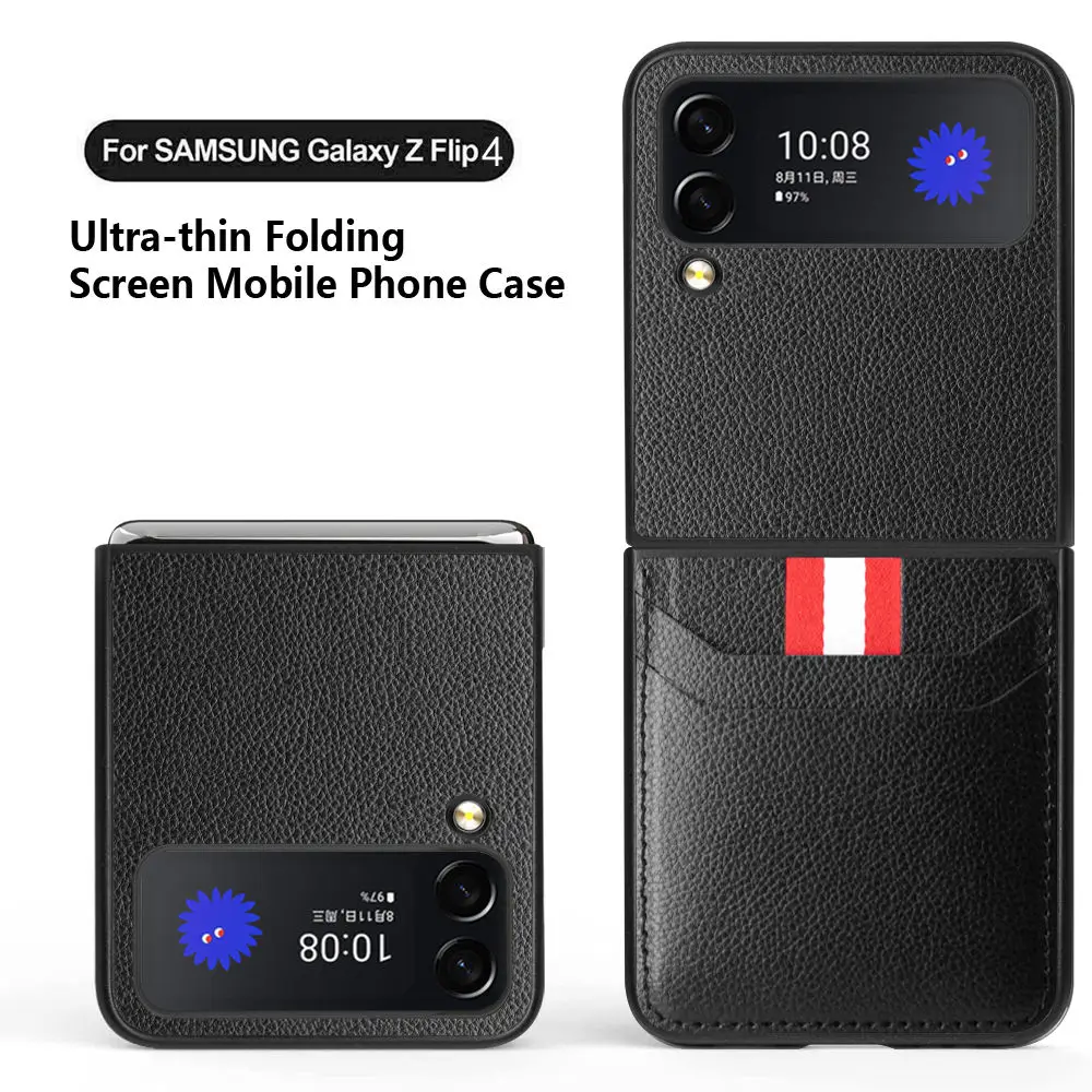 

Премиум кожаный чехол с рисунком личи для Samsung Galaxy Z Flip 4 5G, Модный чехол с держателем для карт, противоударный чехол для Galaxy Z Flip 3