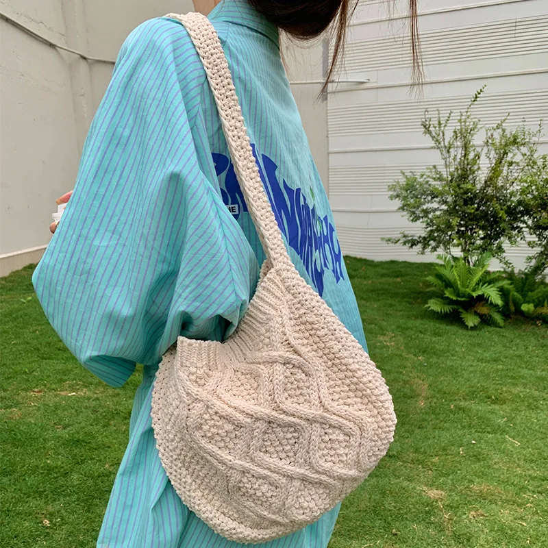 2023 New Knitted Shoulder Bag Large Capacity Solid Color Handbag Messenger Bag Trend All-match Winter Daily Commute Storage Bags