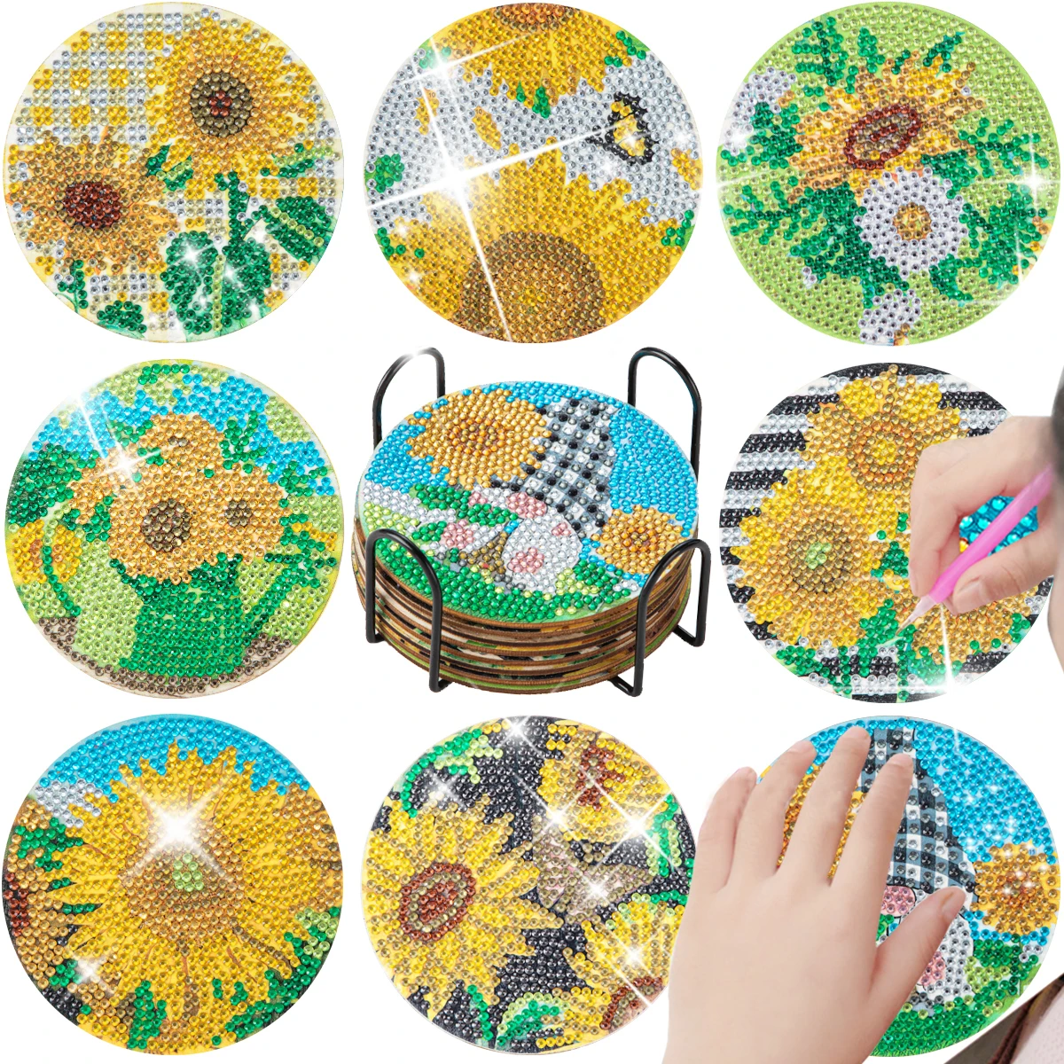 CHENISTORY 8Pcs Diy Diamond Painting Coaster Mat Sunflowers Drink Cup  Cushion Table Placemat Insulation Pad Kitchen Accessories - AliExpress