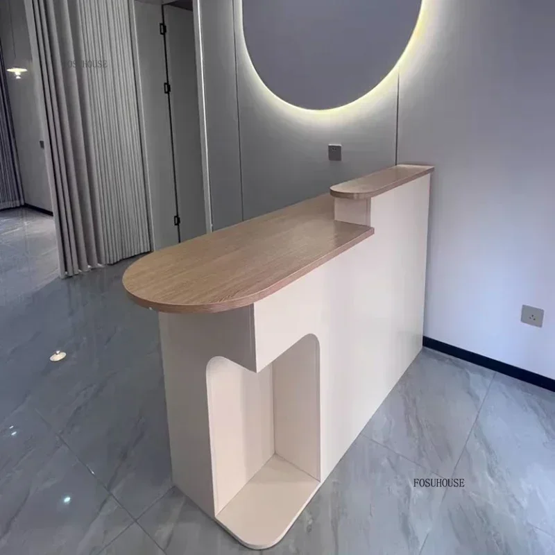 Modern Wooden Reception Desks Creative Clothing Store Cashier Counter Curved Bar Tables Office Reception Desk Office Furniture