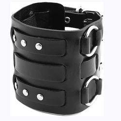 Gothic Punk Rock Wide Leather Wristband Bracelet (Black)