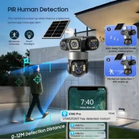 Caméra de sécurité extérieure solaire V380 Pro à triple objectif PTZ, détection humanoïde, audio bidirectionnel, caméra 4G SIM, vision nocturne, suivi automatique, alarme et vision nocturne couleur, caméra étanche IP66, caméra de surveillance 4G alimentée par batterie rechargeable 4