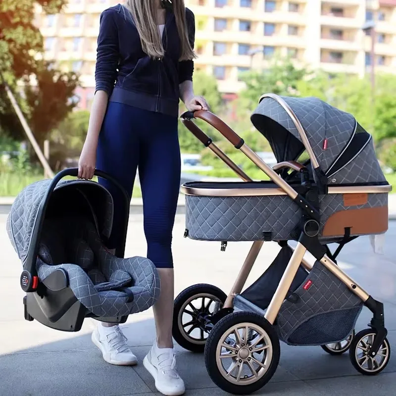 3-in-1 baby Stroller Adjustable Carrycot Infant Car Seats Lightweight Folding Two-way Shock-absorbing High Landscape