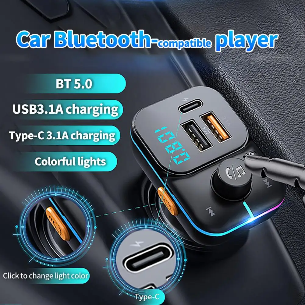 

Auto Fast Charger Colorful Lighting Multifunctional Digital Display Power Supply Bluetooth Quick Charge Car Charger Adapter