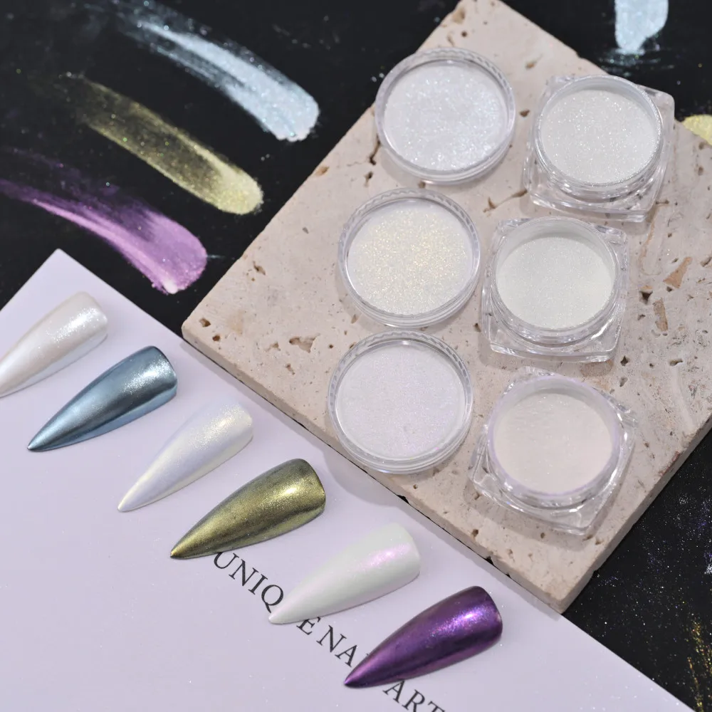 Pearl White Nails Glitter Aurora Hailey Bieber Nails Moonlight Powders Fritillary Shell Mirror Pigment Nail Decoration