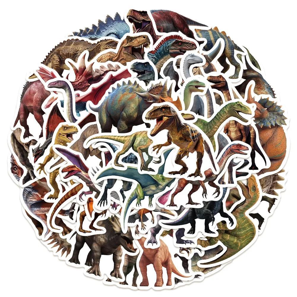 Self Adhesive Stickers Vinyl Stickers 50pcs Ins Style Realistic Dinosaur Series Graffiti Stickers Helmets Desktop Wall Decoration DIY Sticker Pack
