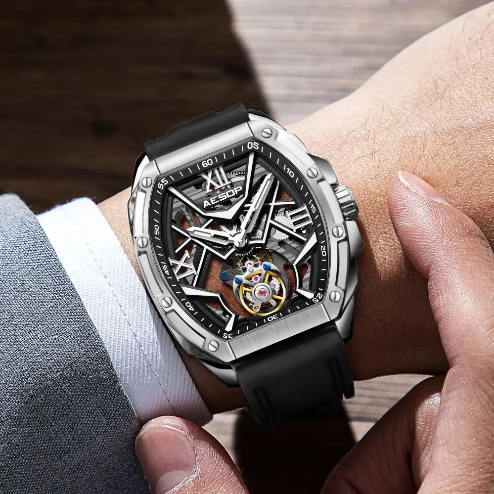 AESOP 7059 Tourbillon Movement Watch For Man Skeleton Sapphire Luminous Men's Manual Mechanical 50M Waterproof Watches RICHARD
