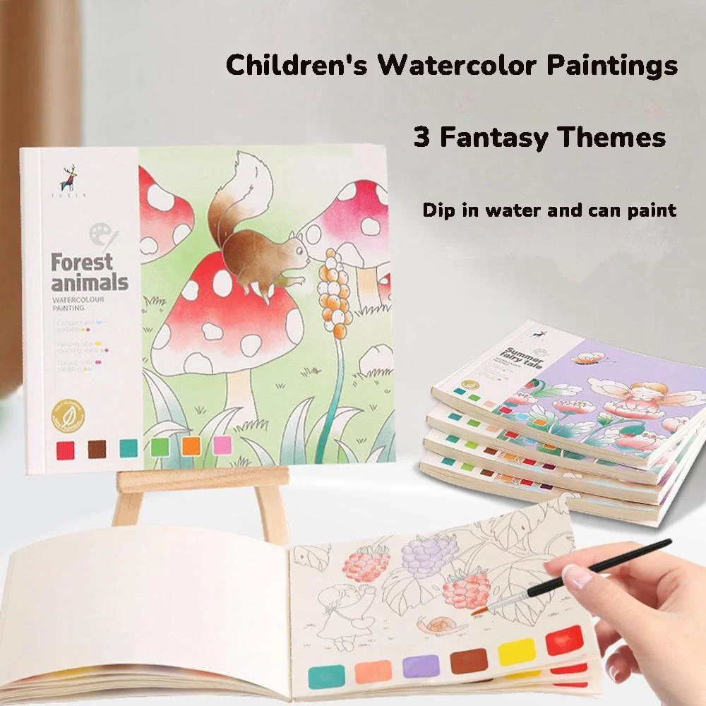 

20 Sheet Watercolor Painting Coloring Book Set with Paint Brush Kids Graffiti Gouache Stationery