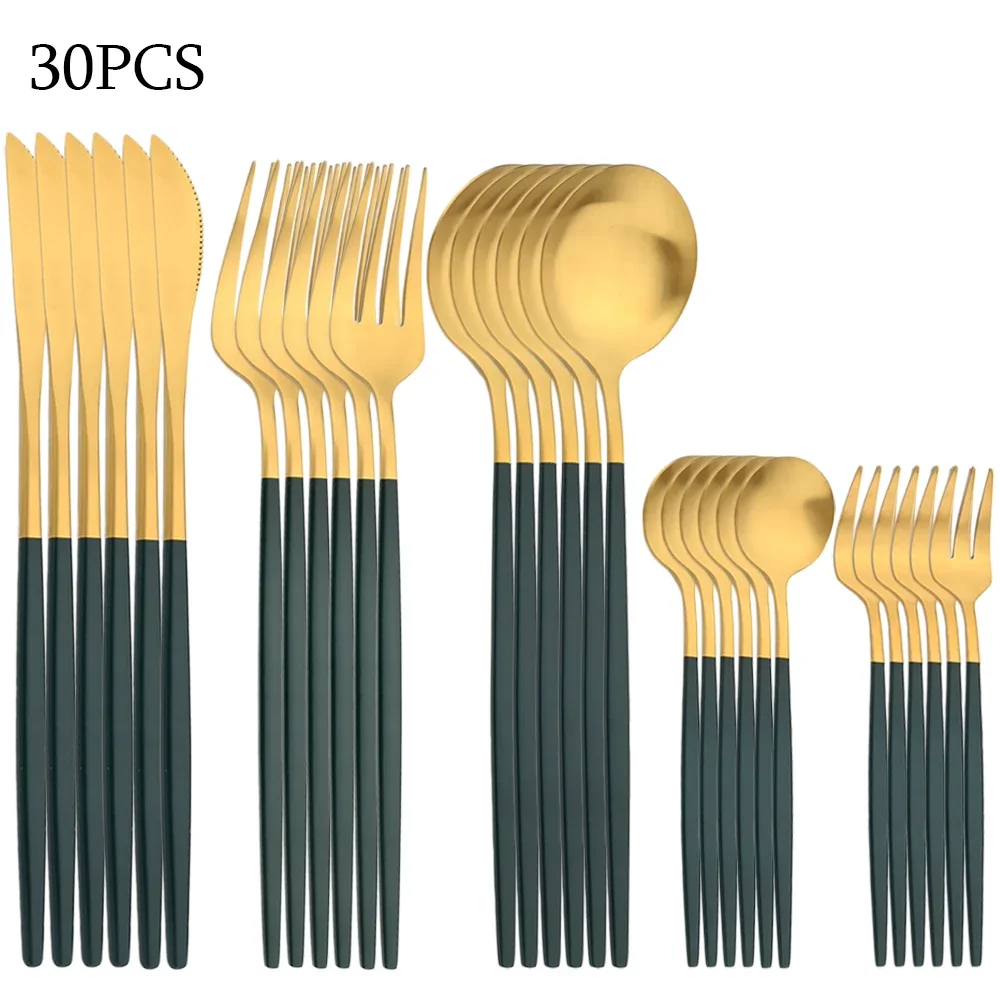 Tableware Set Matte Stainless Steel Dinner Knife Fruit Fork Spoon Cutlery Kitchen Party Silverware 30Pcs