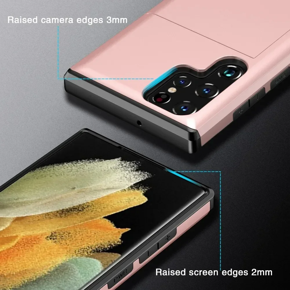 Slider Card Case For Samsung Galaxy S23 S24 S25 Ultra S24 S23 S22 S21 S20 FE Hard Shell Phone Case Galaxy Note 20 Ultra Note 10 5