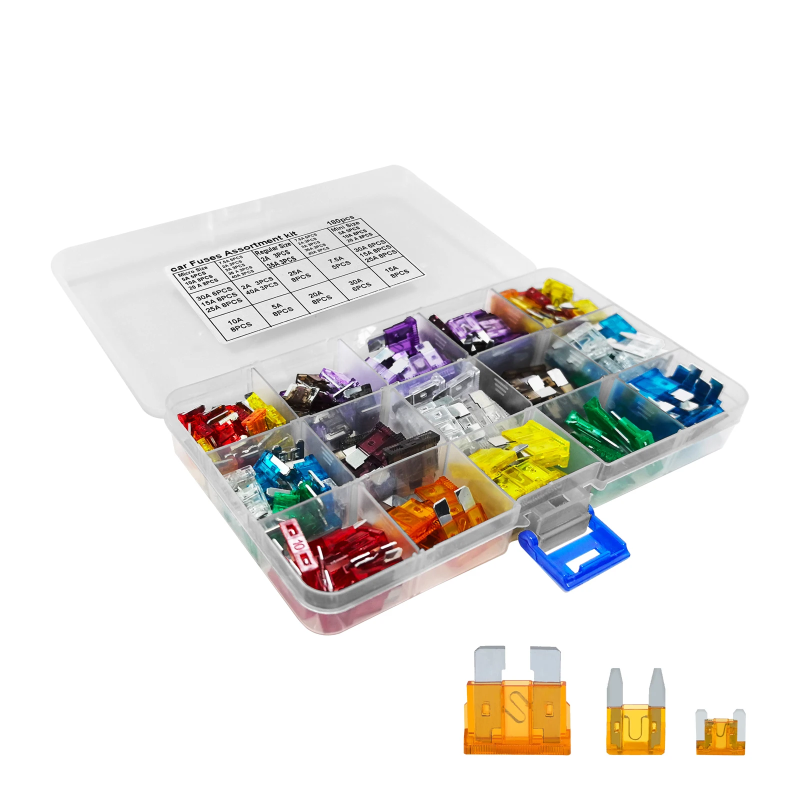 20-Piece Mini Square Auto Fuse Assortment Kit - 20A 30A 40A 50A 60A, USA Made, With Storage Box
