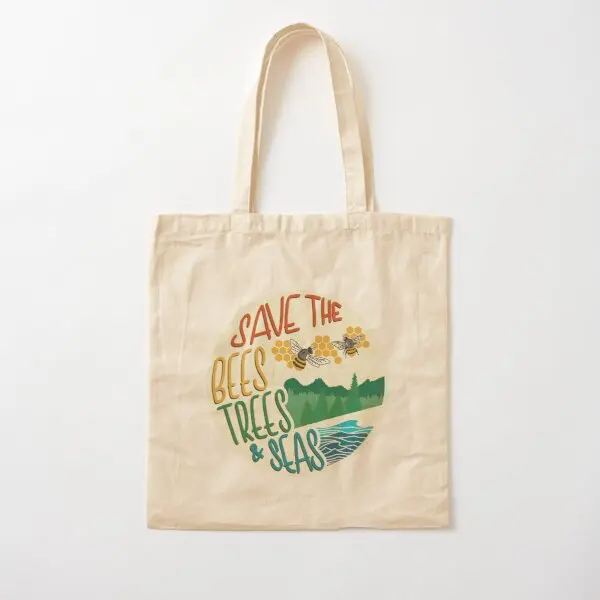 Save The Bees Trees Seas Retro Cot Canvas Bag Fashion Women Casual Ladies Pieghevole Travel Riutilizzabile Grocery Handbag Shopper