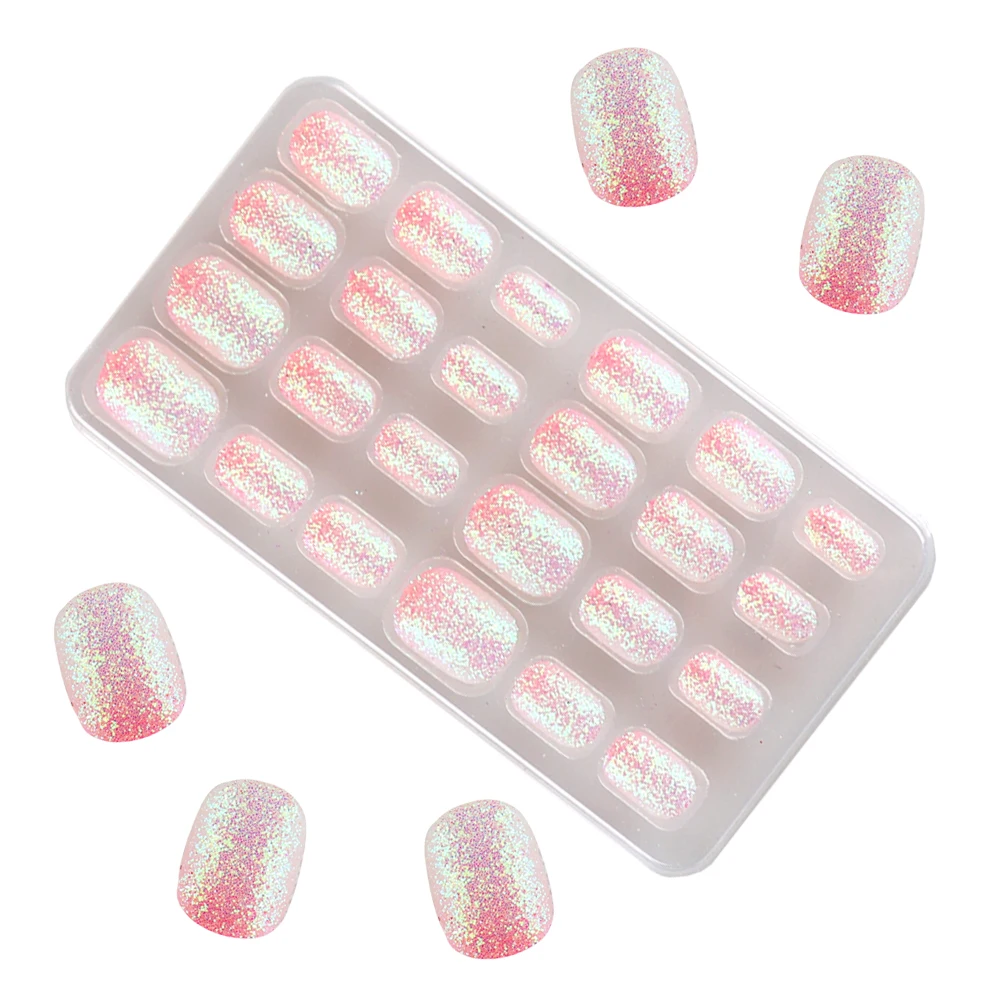 Kids Nail Art Nail Tips Glitter Blingbling Fake Nails Press on Nails 24pcs DIY Manicure for Children Birthday Kids Nailart 6+