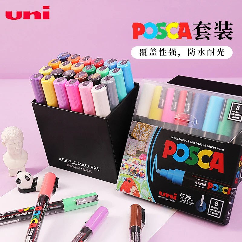 New Package Uni Posca Marker Set ,PC-1M 3M 5M 8K Acrylic Graffiti Paint Pen  7/8/12/16Colores Water Base Art rotulador permanente - AliExpress
