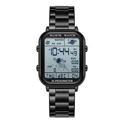 Men's Digital Sports Watch with Stopwatch, Countdown Timer, Calendar, and Pedometer (Steel strip)