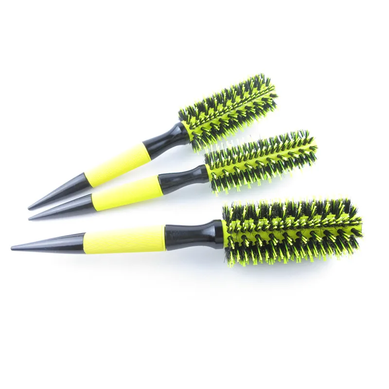 Professional 6pcs/set Yellow Boar Bristle Wooden Hair Comb Brush Nylon Round Hair Brush Salon Styling Tools Wholesale 4