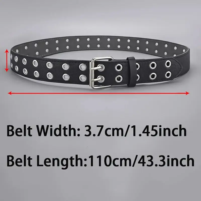 1pc Women's Belt Trend Simple Double Hole Men Belt Punk Hip Hop Rock Style Subculture Y2K Belt Punch Free Belt for Men and Women - Image 4