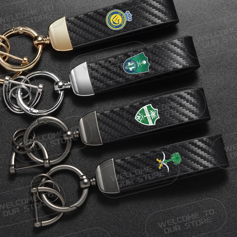 Leather for the Kingdom of Saudi Arabia date palm tree Riyadh city football logo Kering logo car carbon fiber keychain ring