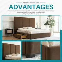 King Size Bed Frame with 64-inch High Headboard, Simple and Airy Linen Upholstered Platform Bed with Storage, Customized 6