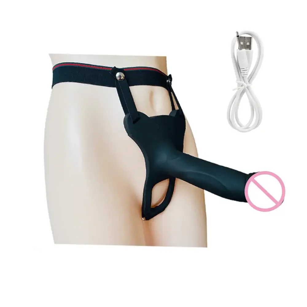 10 Speed Vibrating Hollow Strap On Harness Dildo Vibrator Panties for Man Sex Bondage Dildo Penis Sleeve Adult Sex Vibrator