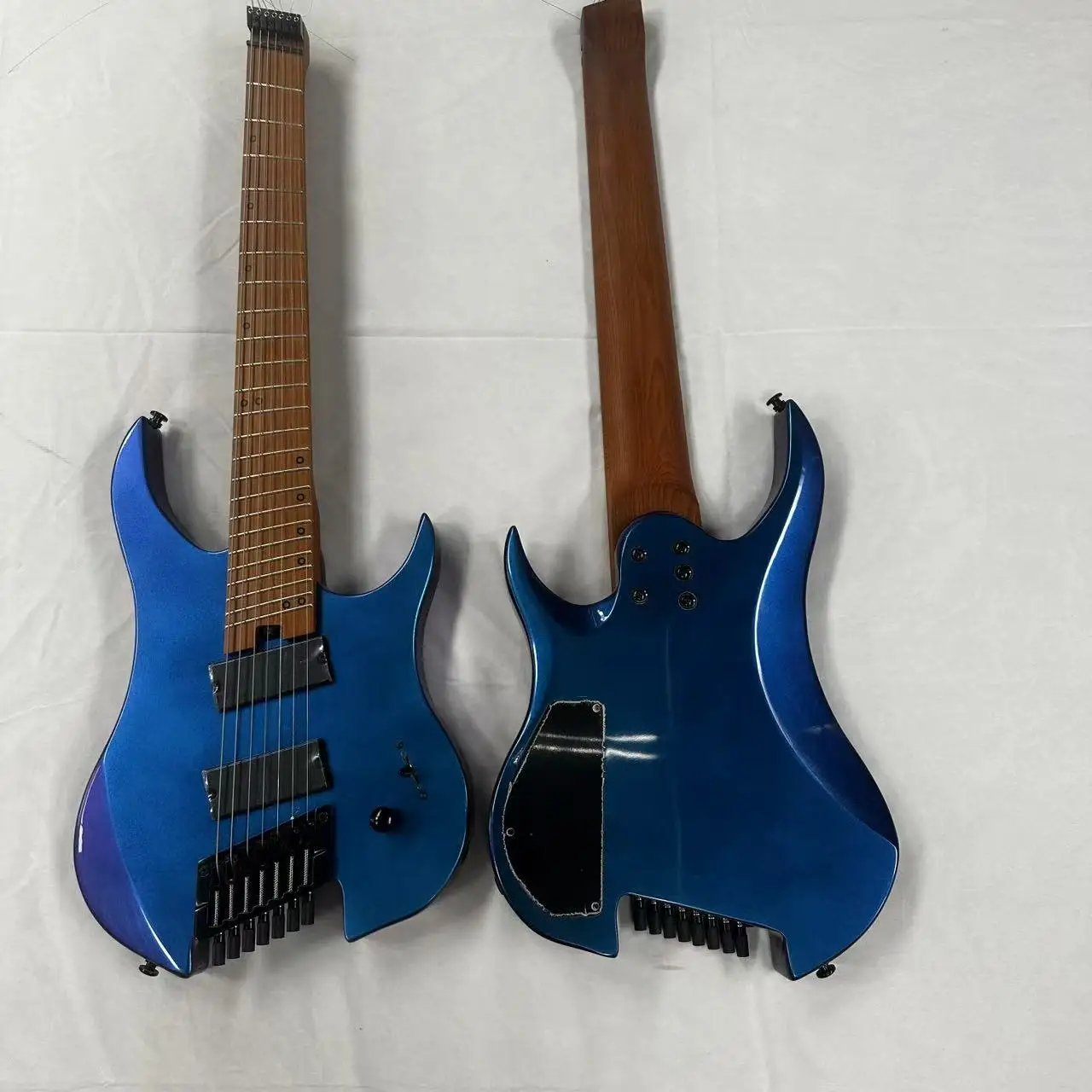 Carbonized Maple Chameleon Blue Headless 8 strings Electric Guitar Alder Wood
