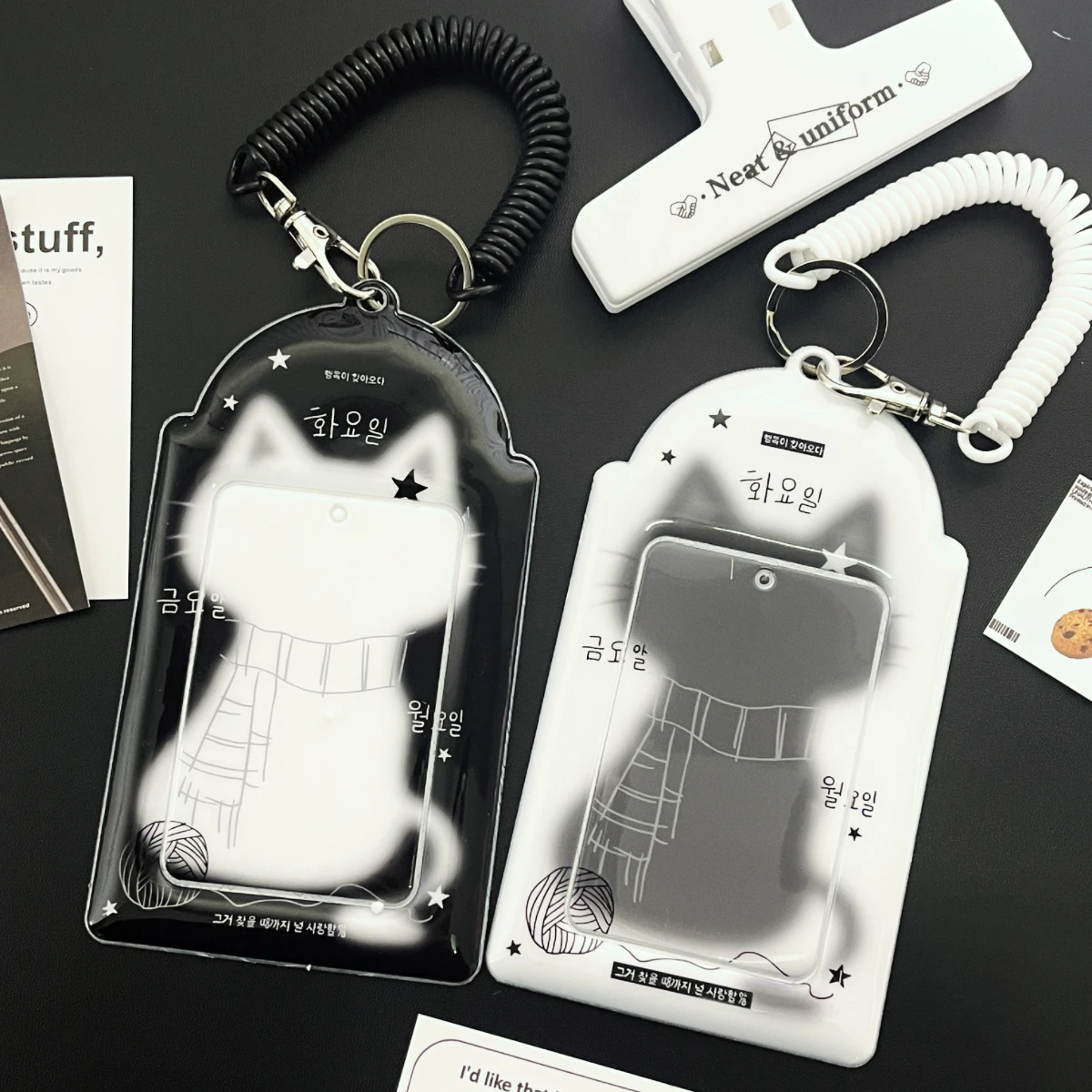 Cute Black And White Kitty Card Holder Kpop Cute Cat's Ears Pumaterial Apply To 3-3.5in Stars Album Merchandise Photocard Show
