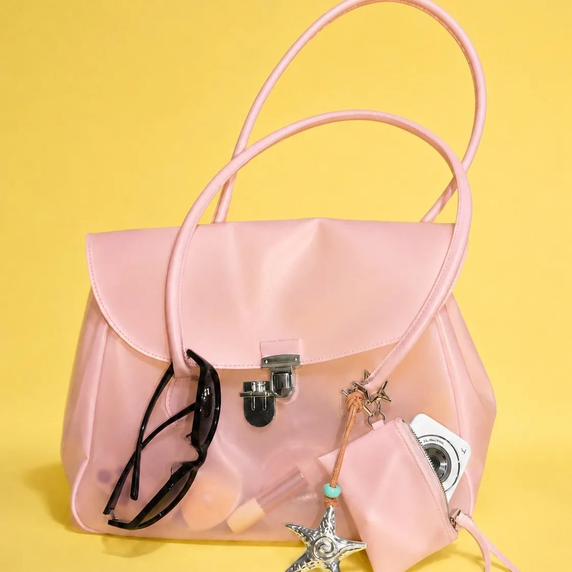 Women Transparent Jelly Pack Large Capacity Solid Color Handbag Lightweight Sweet Long Handle Tote Bags Commute Working Pouch