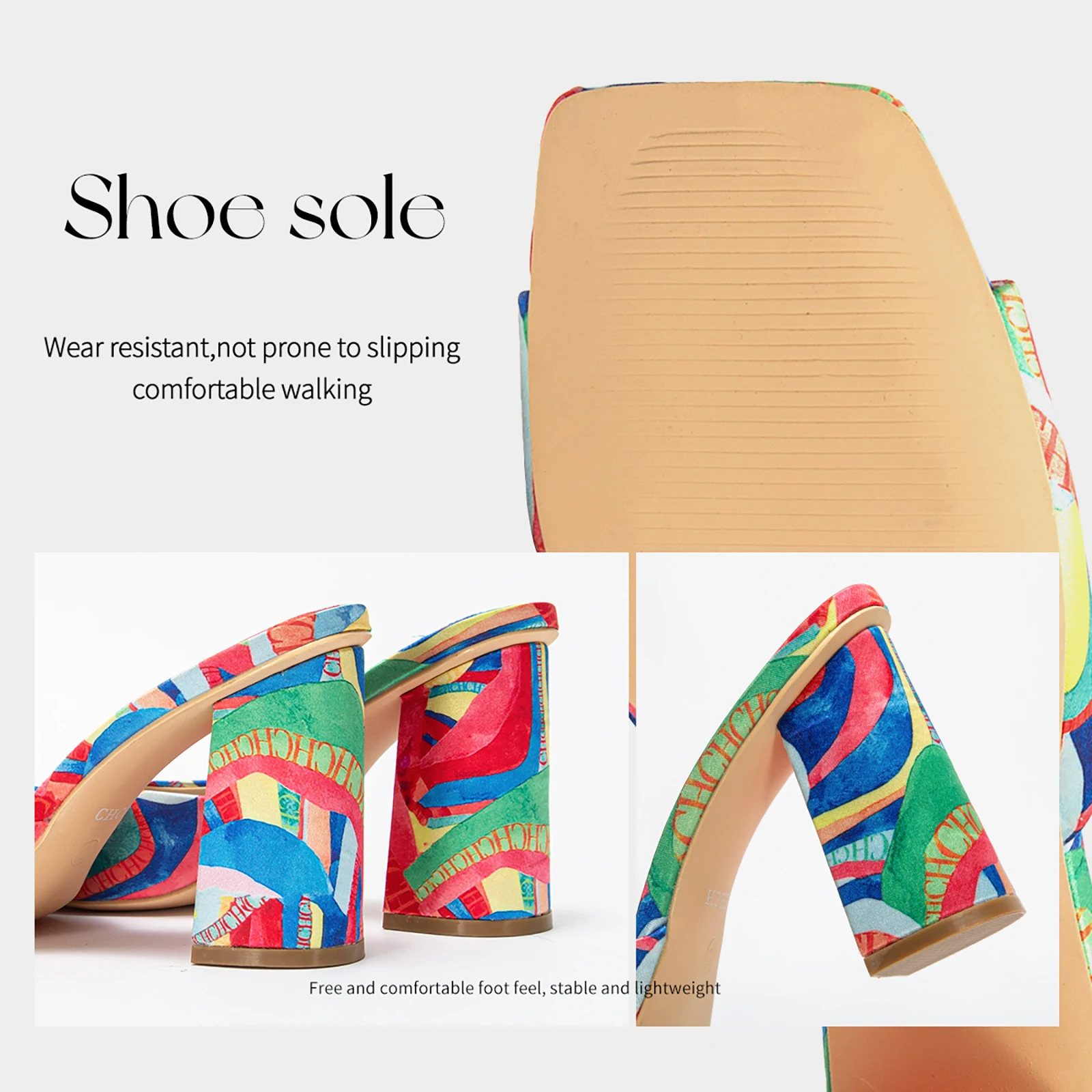 نعال نسائية ملونة بكعب عالٍ ، مطابقة ألوان لافتة ل...