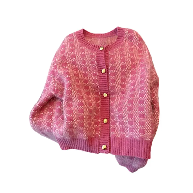 Blouse Jumper Coat Women's Spring/Autumn Knitwear Tartan Loose-fitting Flattering Charming Trendy Cardigan Casual Fashionable - Image 5