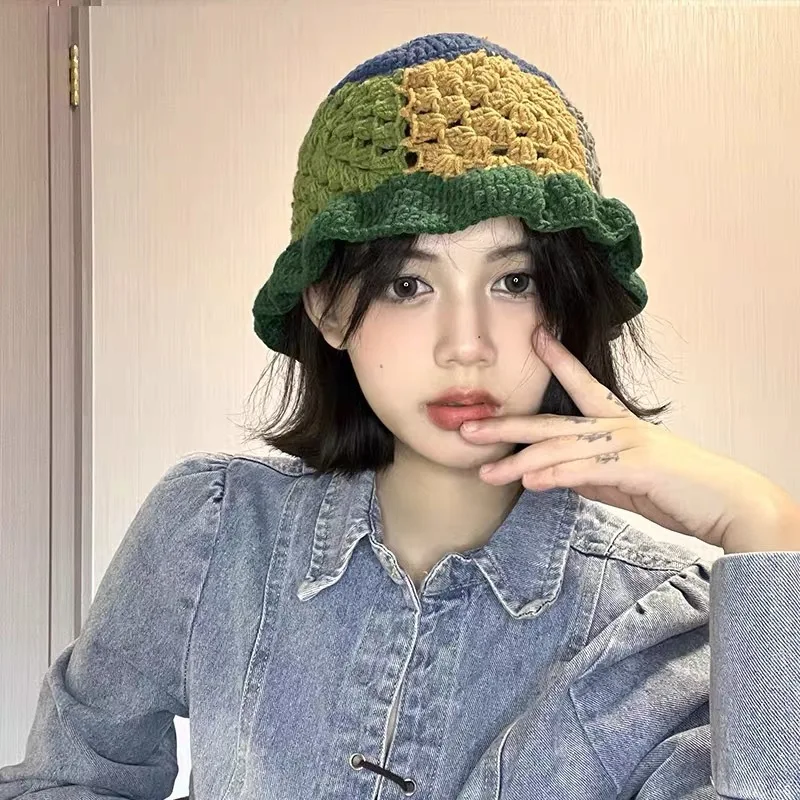 

New Knitted Fisherman Hat Women's Breathable Hand Head Circumference Show Face Small Wool Fashion