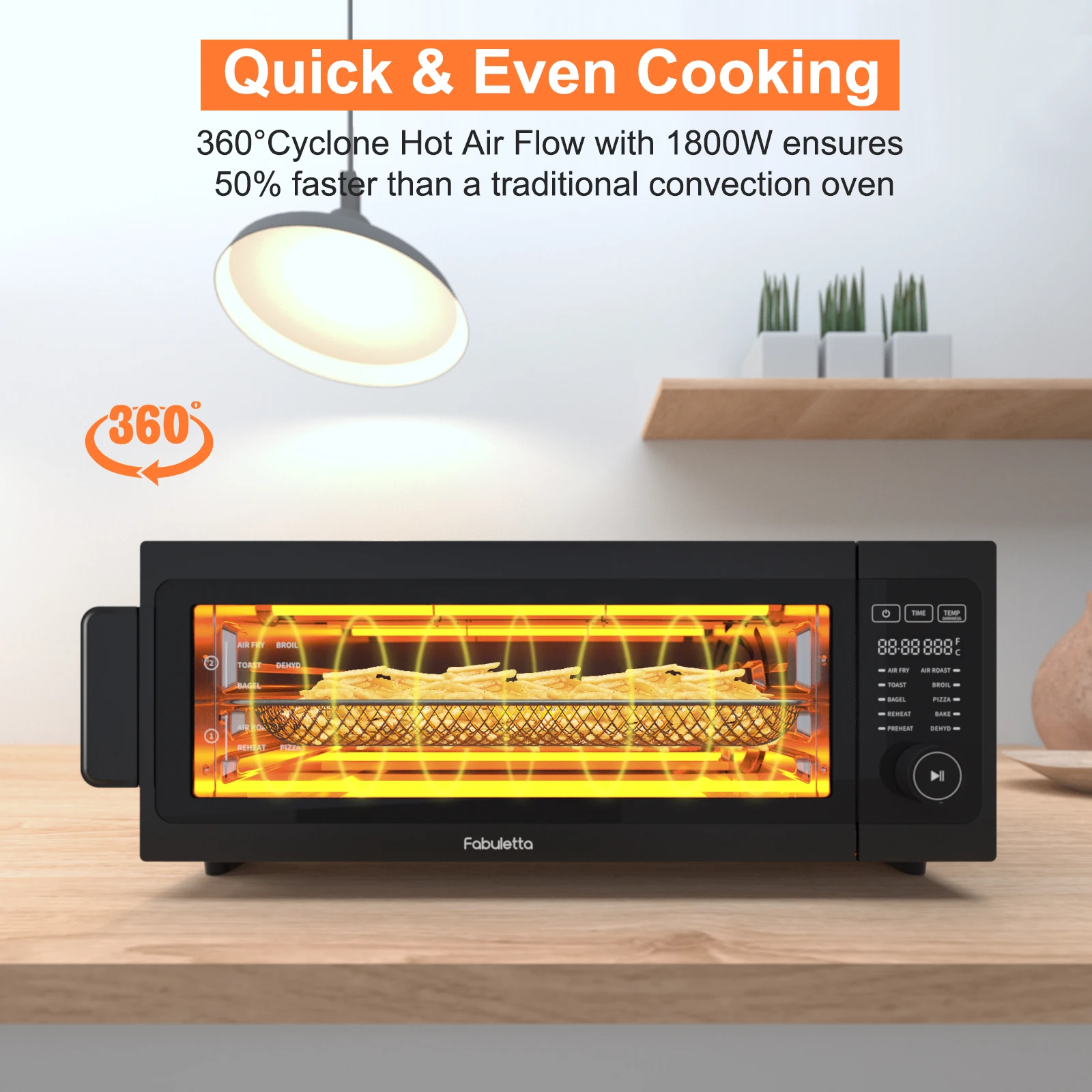 1800W Air Fryer Toaster Oven, Fabuletta 10-in-1 Countertop Convection Air Fryer Oven,Flip Up & Away Capability for Storage Space 4