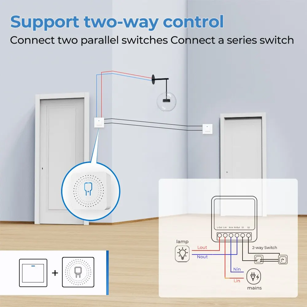 ONENUO Tuya 16A WiFi Mini Swith Wifi Smart Switch Module 2 Way Control Smart DIY Switches Smart Life APP Alexa Google Home 4