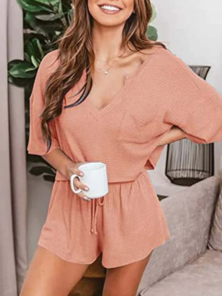 

2022 Pajamas Women Sleepwear Knitted Pajamas Set lounge wear Casual Loose Pjs Female Home Suit Sleep Wear