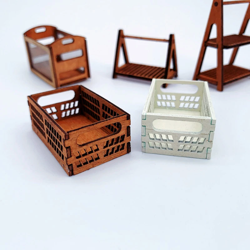 

1/12 Dollhouse Mini Wooden Frame Storage Baskets DollHouse Kitchen Bread Food Basket Sundry Storage Life Scene Decor Accessories