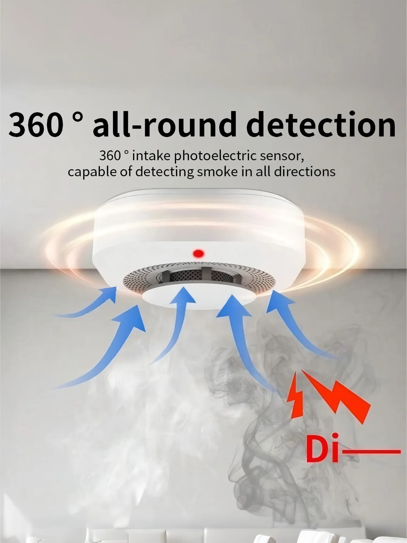 Wireless Smoke Alarm with Led Sound and Light Alarm, Low Battery Reminder, Home and Commercial Fire Protection Sensor (Battery Not Included) - 3