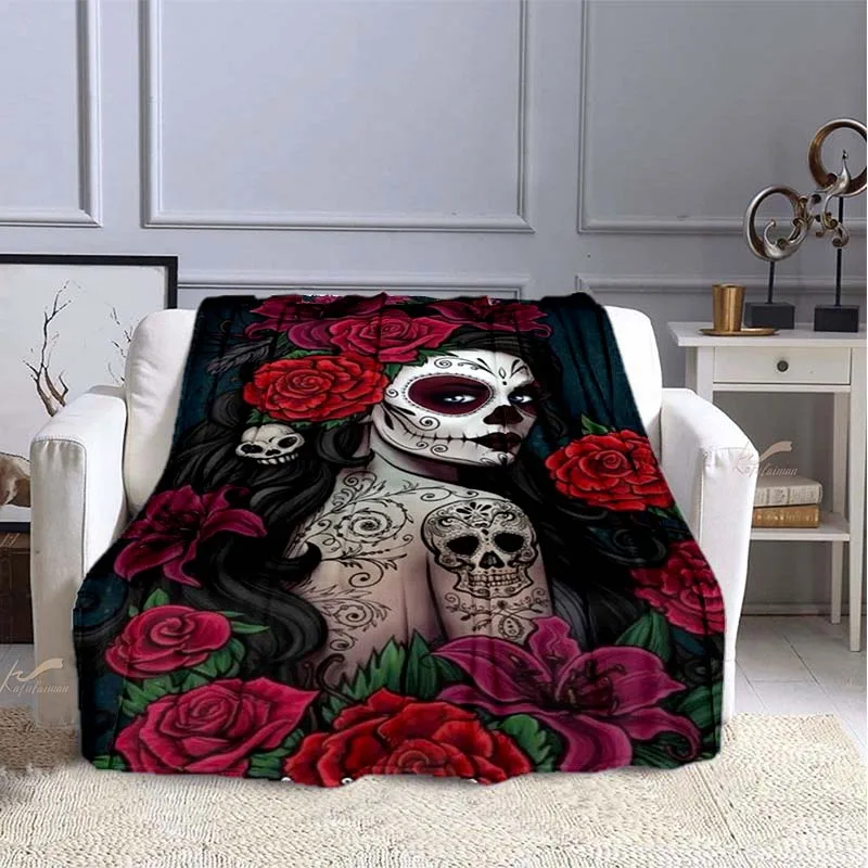 

Skull Gril Throw Blanket Rose Winchester Flannel Single Layer Blanket For Bedroom Gift Decoration For Kids Adults