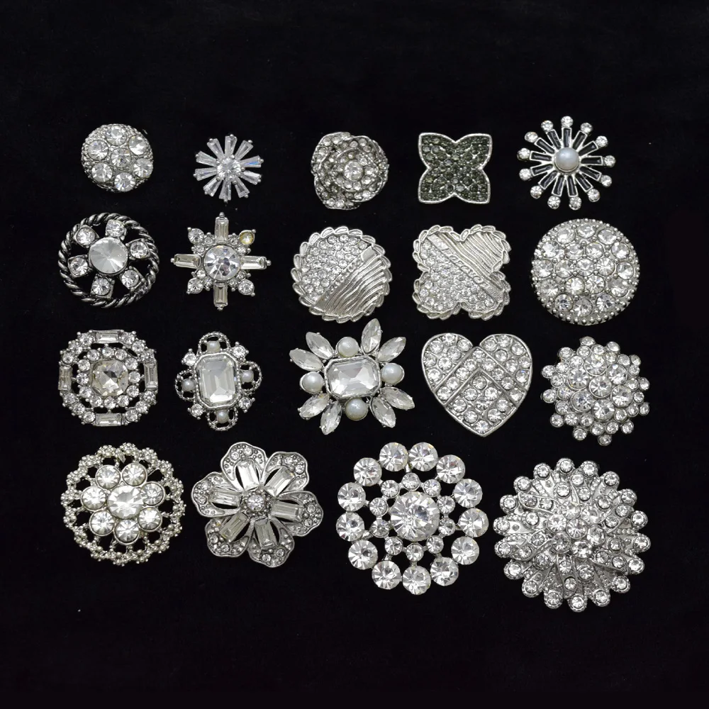 10Pcs/Lot Retro Series Buttons Exquisite Simple Rhinestone Encrusted ...