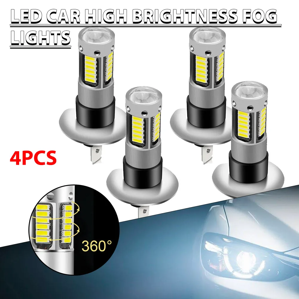

4Pcs H1 LED Fog Light Bulbs Kit 6500K White LED Fog Driving Bulb Conversion Kit Ultra-Bright DC 12V LED Chip High Power