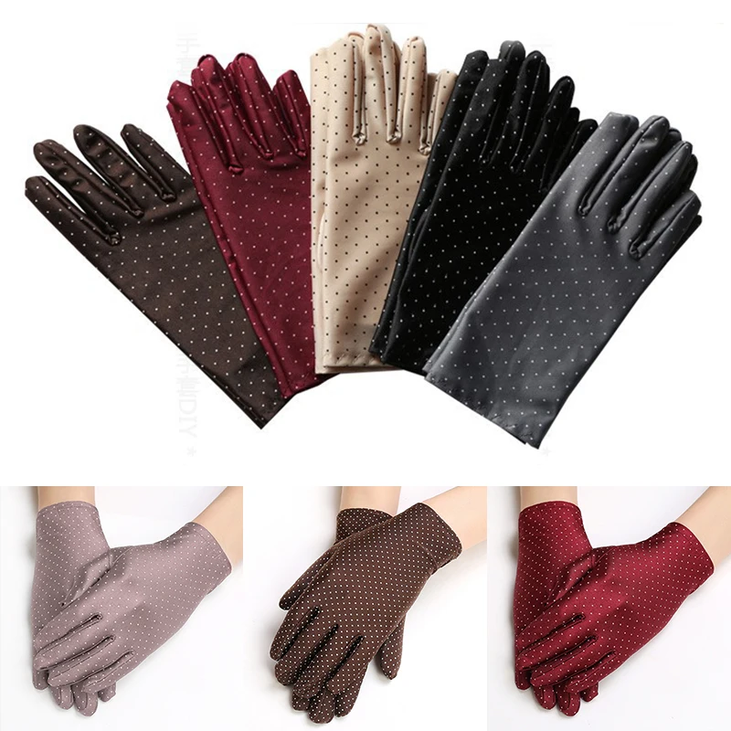 Summer Women Sexy Gloves Sun Protection Anti-UV Short Driving Glove Autumn Elastic Thin Etiquette Mitten Black Gold Colour