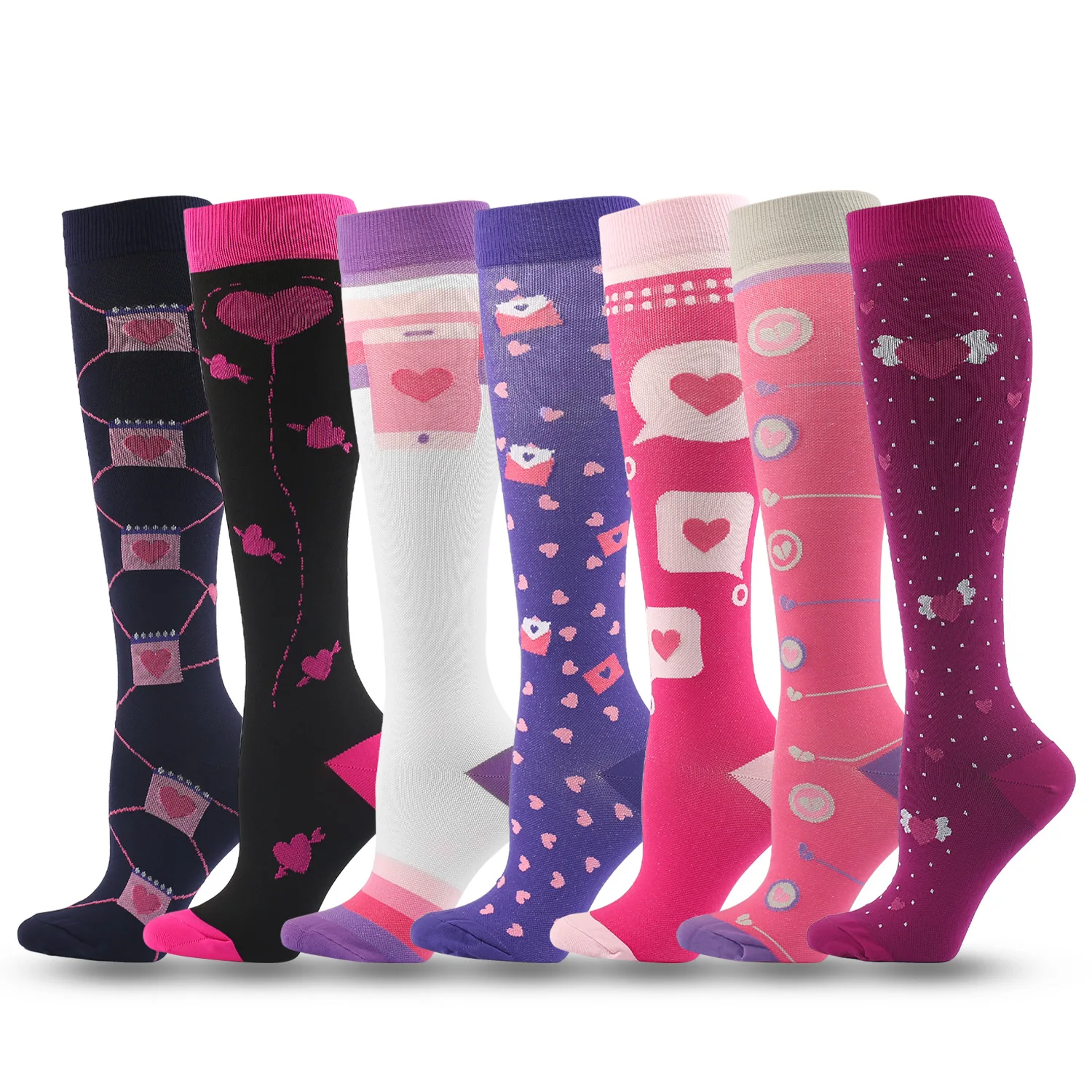 Cartoon Compression Socks Multi Pairs Sports Socks Fit for Running Hiking Cycling Knee High Women's