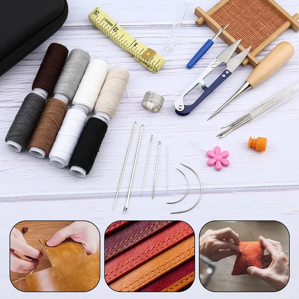 Leather Repair Sewing Kit Heavy Duty Leather Working Tool With Threads  Needles