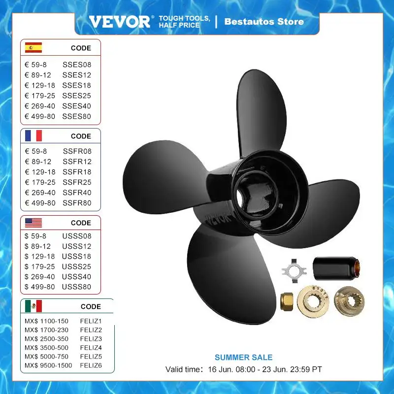 thumbnail image 2 of Outboard Propeller, Replace For OEM 48-8M8026630, 4-Blade 10.3" X 13" Aluminum Boat Propeller, Compatible With Mercury Mariner 25HP Bigfoot/Command Thrust 60Hp Outboard, 13 Tooth Splines, RH | US 2 of 13